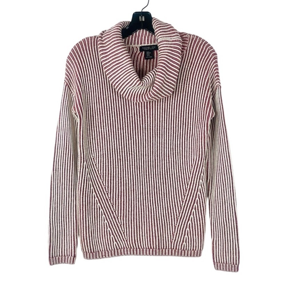 Rachel Zoe cowl neck sweater ribbed striped long sleeve size XS white burgundy